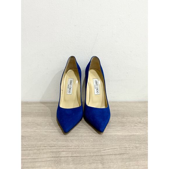 Jimmy Choo Suede Pointy Toe Stilettos Heel Pumps Royal Blue Women's EU 37.5 - Picture 4 of 8